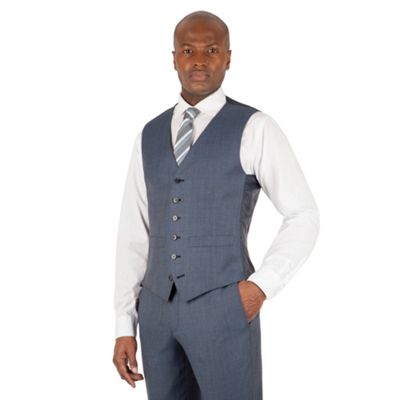 Hammond & Co. by Patrick Grant Blue pick and pick 6 button tailored fit suit waistcoat